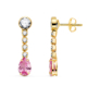 18K PENDIENTES ORO AMARILLO CIRCONITA ROSA EN FORMA DE GOTA Y CIRCONITAS. 22X5 MM. CIERRE PRESION 1