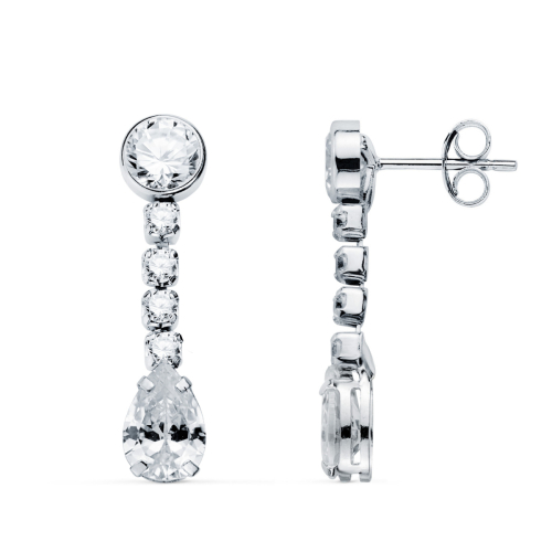 18K PENDIENTES ORO BLANCO CIRCONITA EN FORMA DE GOTA Y CIRCONITAS. 22X5 MM. CIERRE PRESION 1