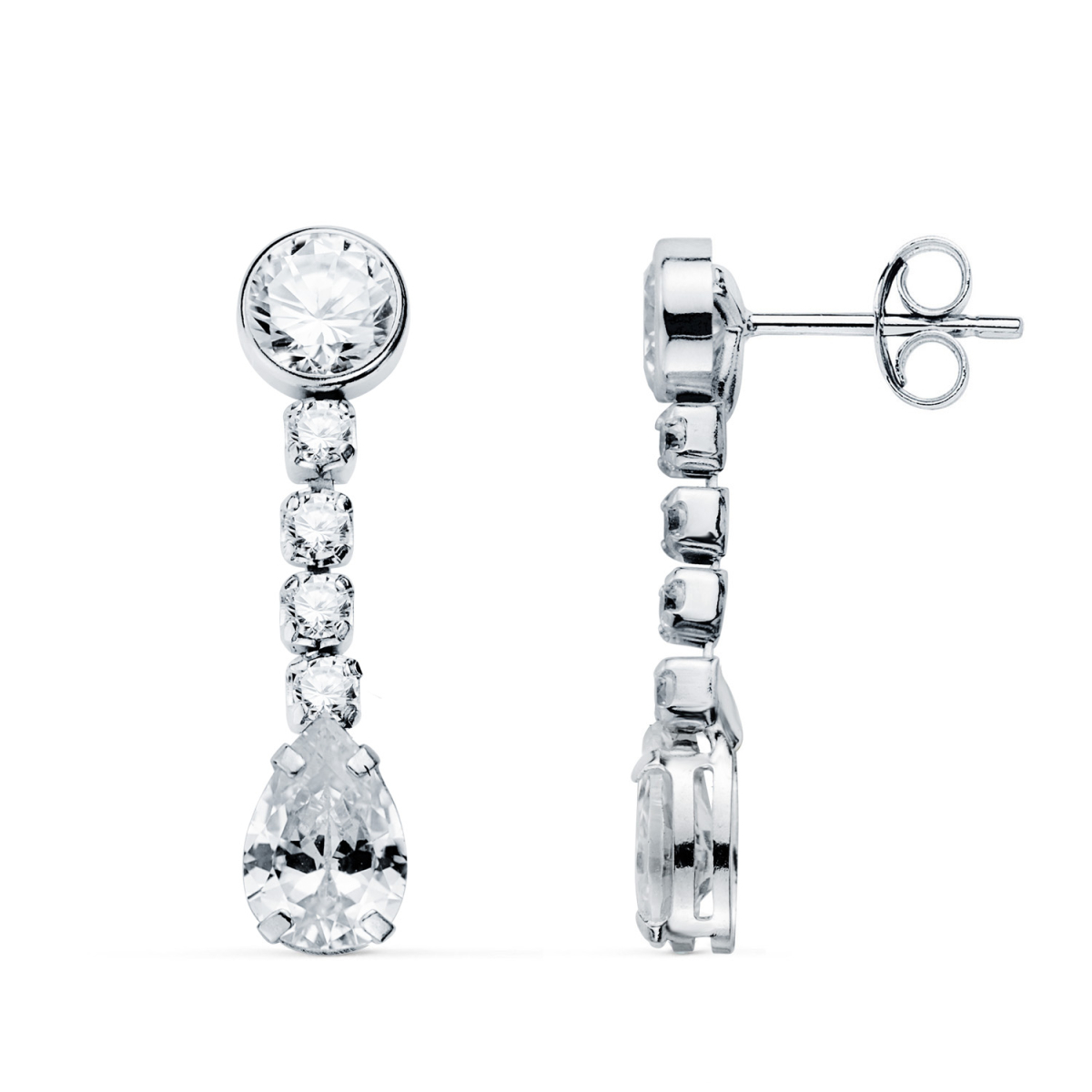 18K PENDIENTES ORO BLANCO CIRCONITA EN FORMA DE GOTA Y CIRCONITAS. 22X5 MM. CIERRE PRESION 1