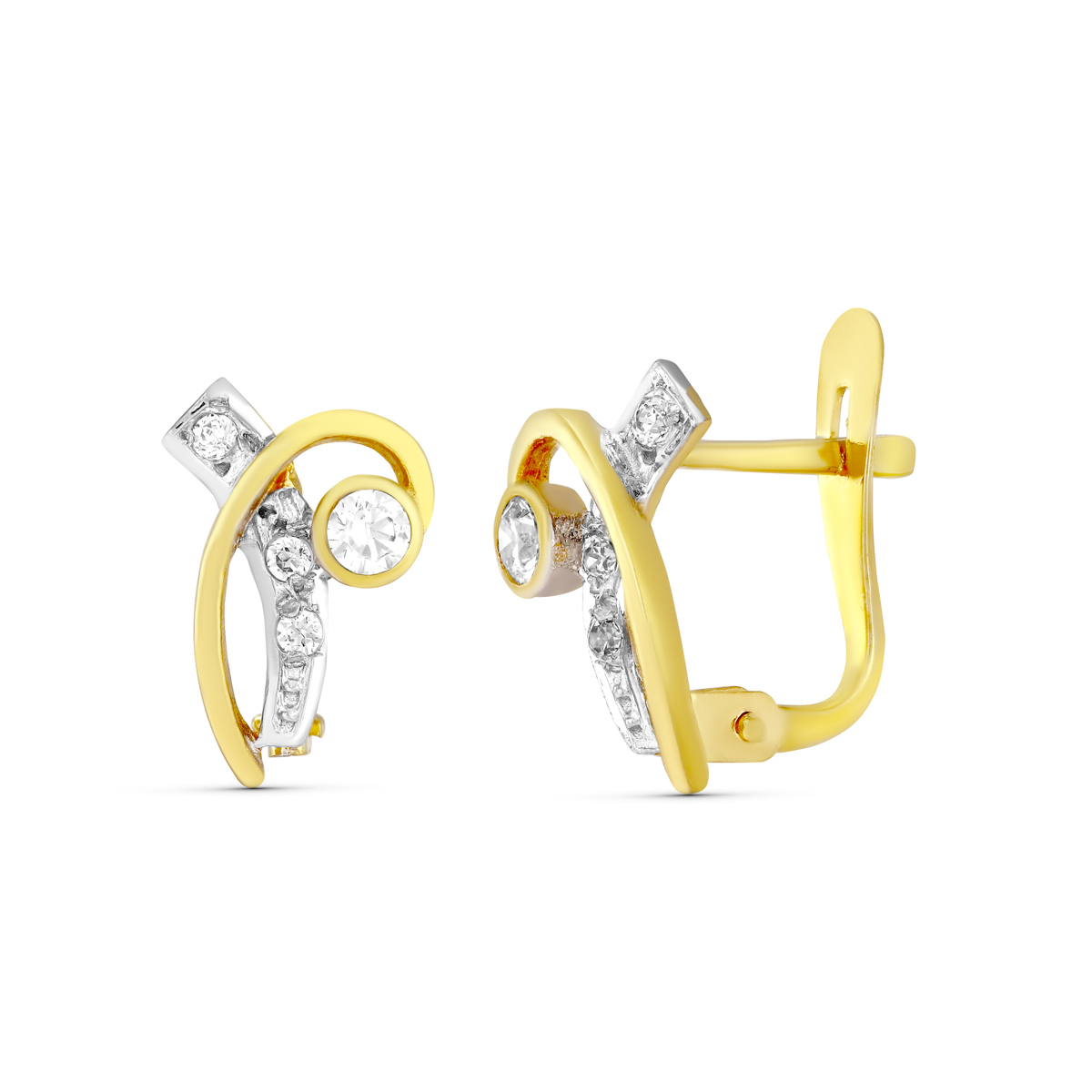 18K PENDIENTES ORO BICOLOR CIRCONITA 11X7 MM. CIERRE CATALAN 1