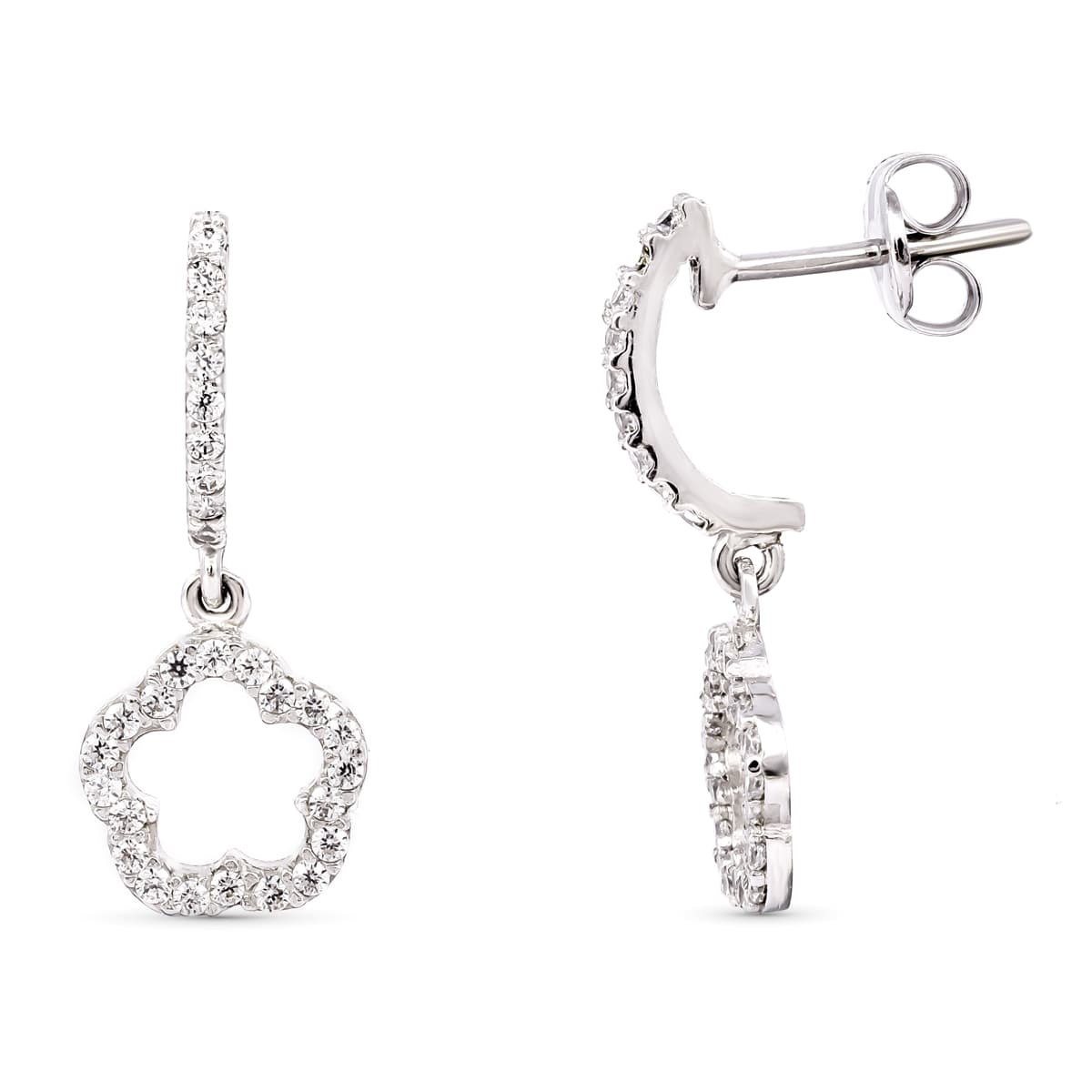 18K PENDIENTES LARGOS ORO BLANCO CON CIRCONITA 19X7 MM CIERRE PRESION 1