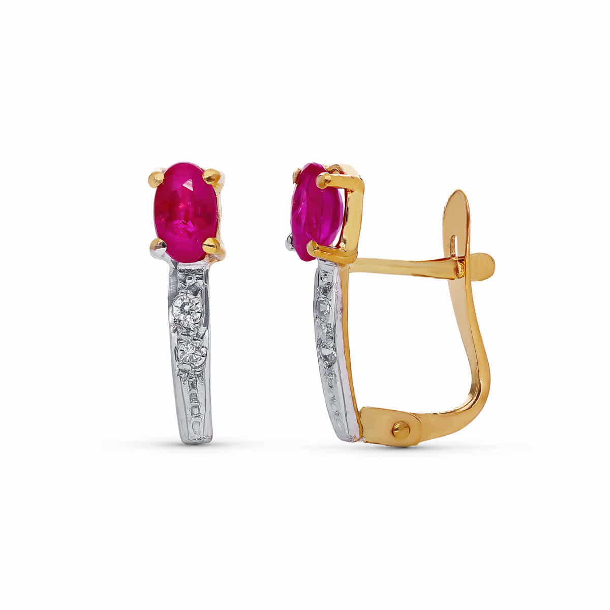 18K PENDIENTES ORO BICOLOR CIRCONITA Y RUBI NATURAL 5X3 MM TOTAL 15X4 MM CIERRE CATALAN 1