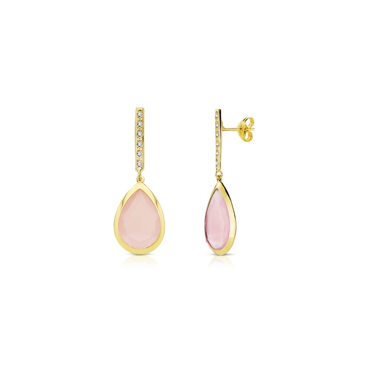 18K PENDIENTES PIEDRA ROSA 33X12 MM CIERRE PRESION 1