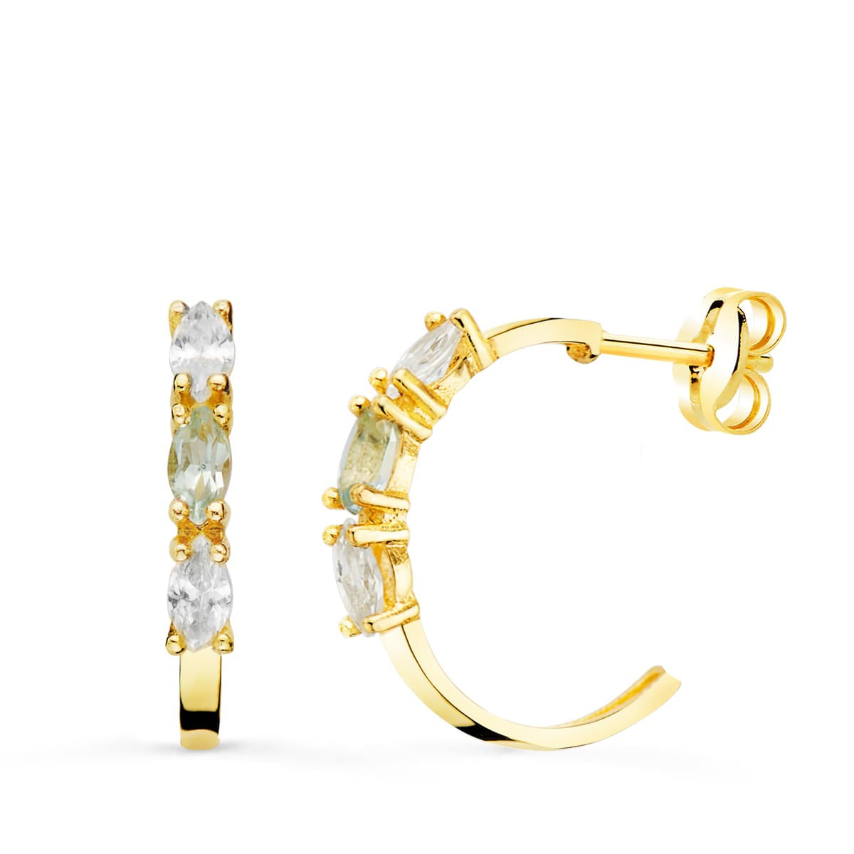 18K PENDIENTES ORO AMARILLO 1 2 ARO AGUAMARINA TALLA MARQUISE. 15X2 MM PRESION 1