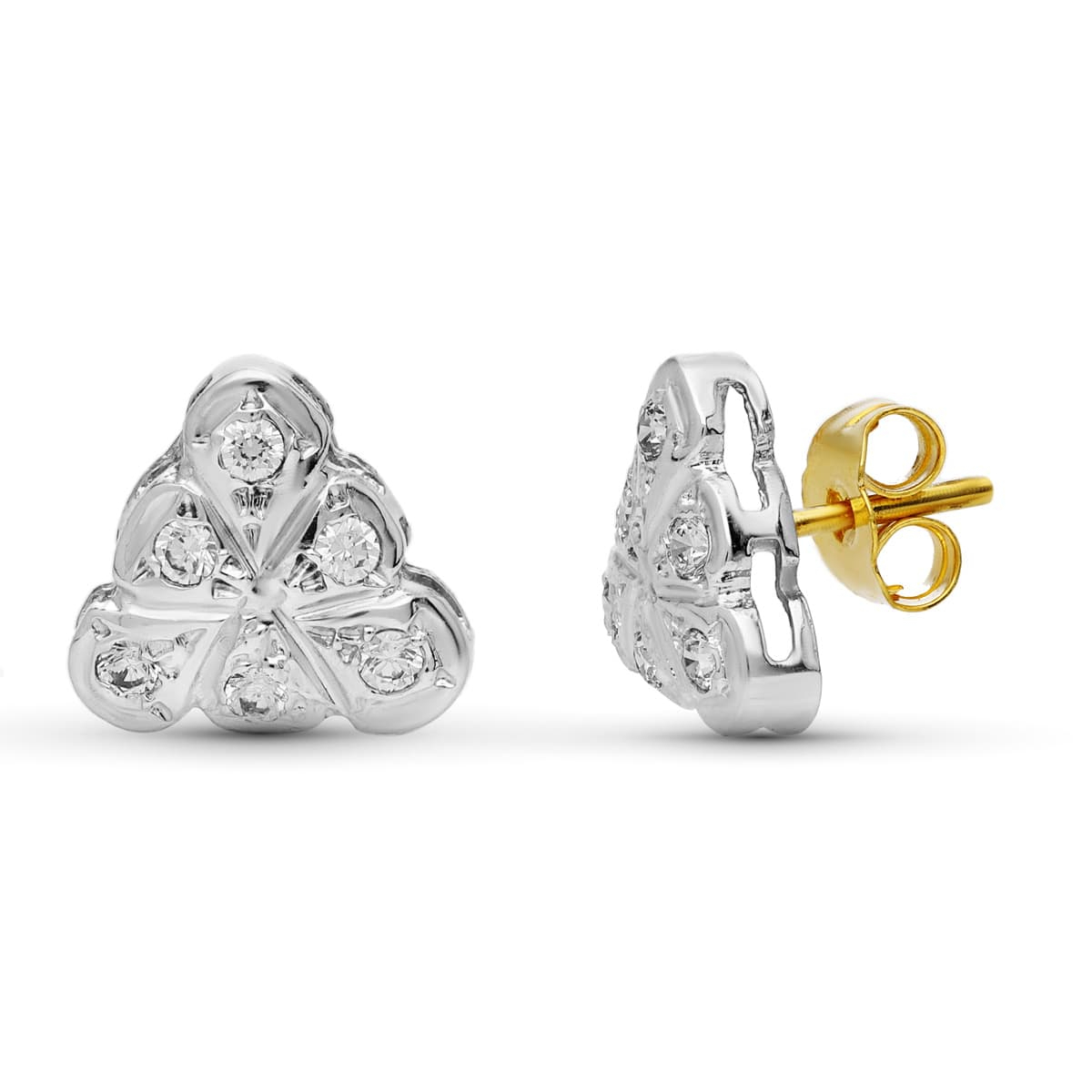 18K PENDIENTES ORO BICOLOR CIRCONITA 9 MM PRESION 1