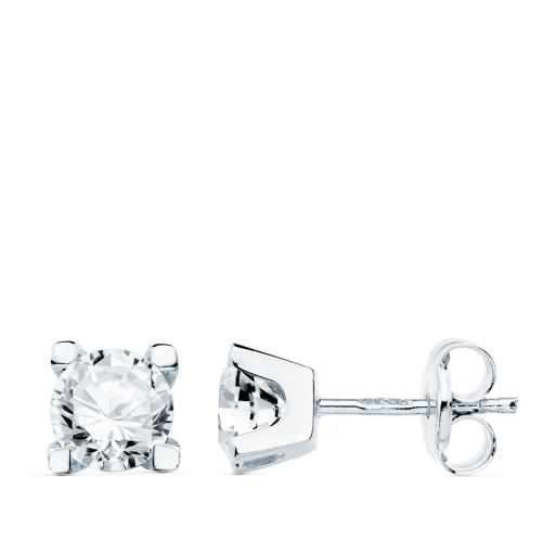 18K PENDIENTES ORO BLANCO CIRCONITA 5 MM 4 GARRAS CIERRE PRESION 1