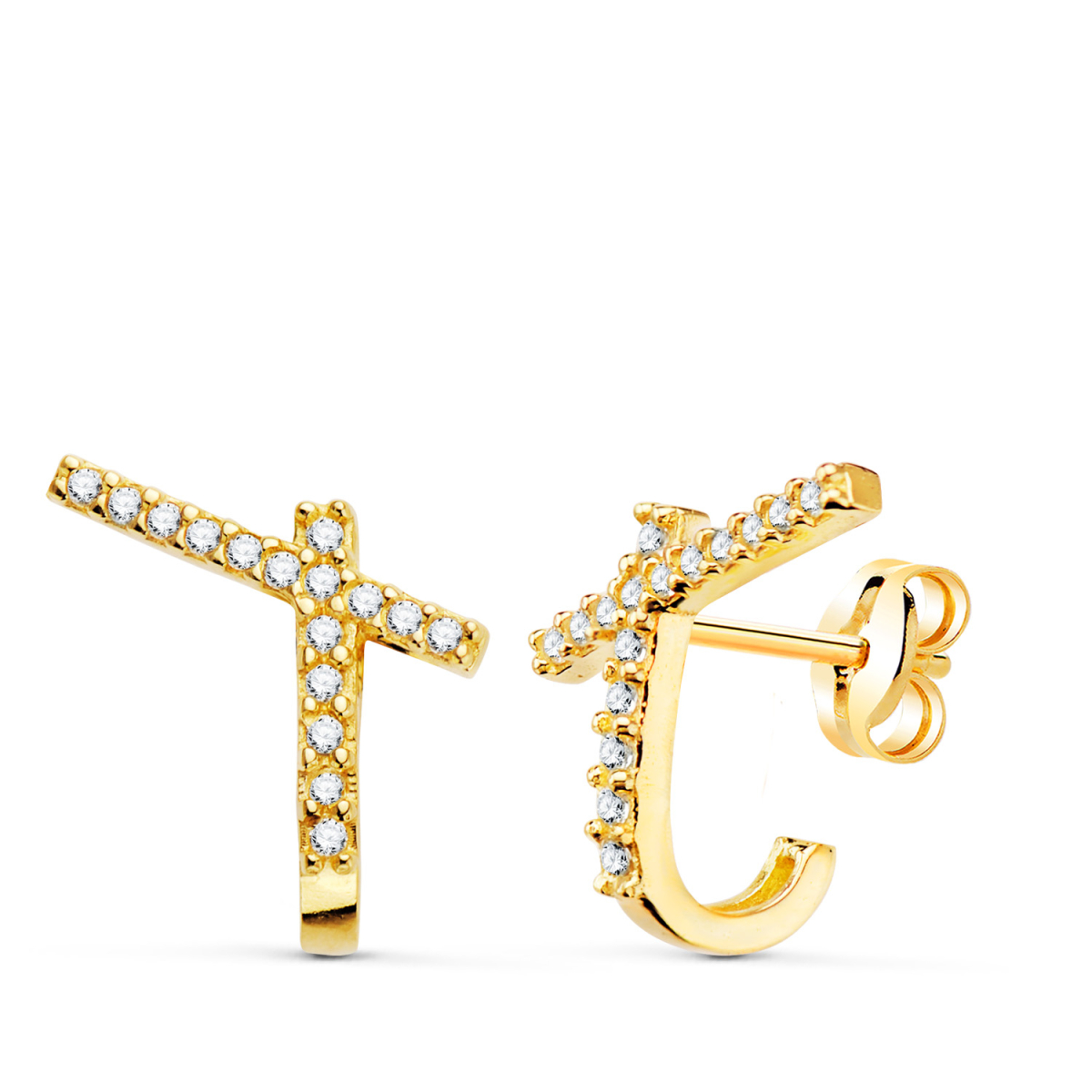 18K PENDIENTES ORO AMARILLO BANDAS CON CIRCONITA 14 X 12MM PRESION 1