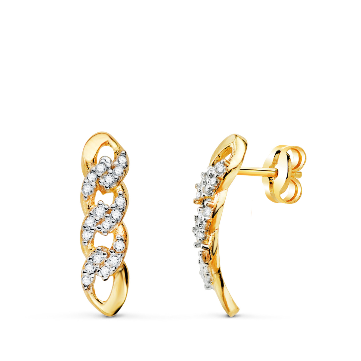 18K PENDIENTES ORO BICOLOR ESLABONES CIRCONITA 16 X 4MM. CIERRE PRESION 1