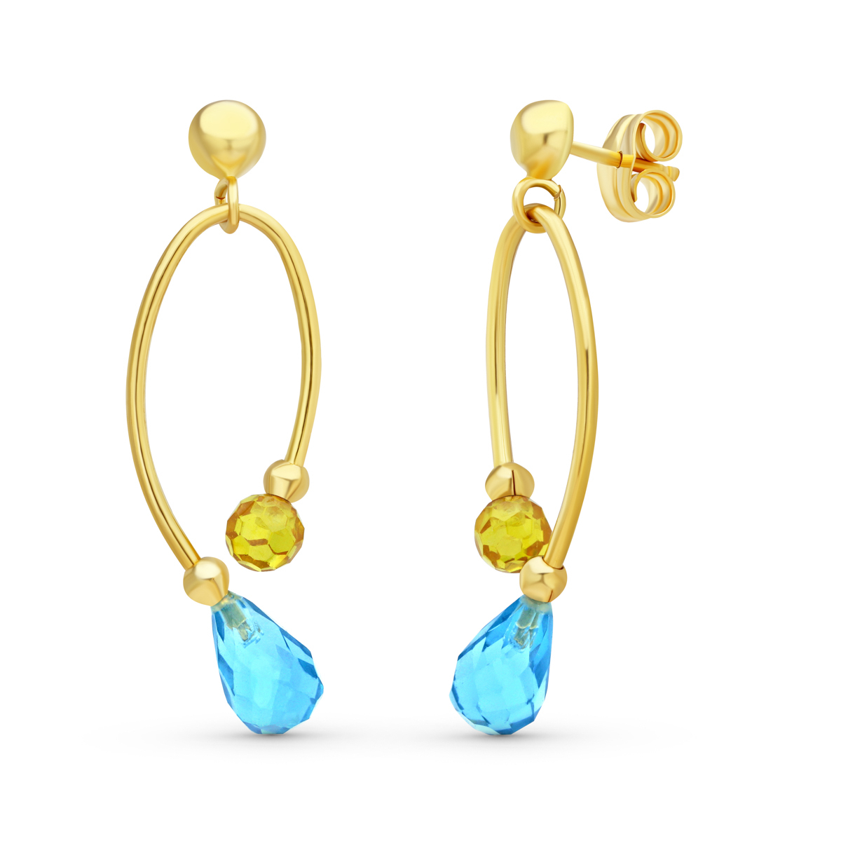 18K PENDIENTES LARGOS CON PIEDRAS CIERRE PRESION 1