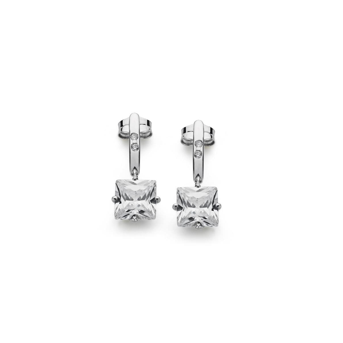 18K PENDIENTES ORO BLANCO PIEDRA 7X7 MM CIERRE PRESION 1