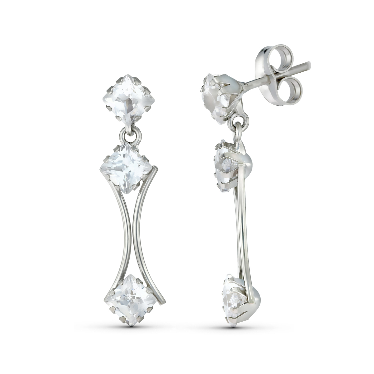 18K PENDIENTES ORO BLANCO DOS CUERPOS CON CIRCONITA 25X6 MM. CIERRE TUERCA 1