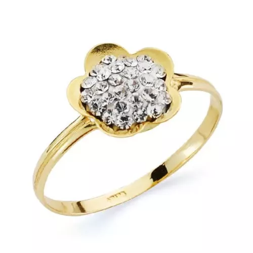 18K SORTIJA ORO AMARILLO FLOR CON CIRCONITAS. ANCHO: 10 MM 0