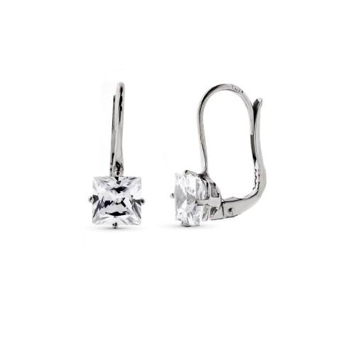 18K PENDIENTES ORO BLANCO PIEDRA 6X6 MM 17X6 MM CIERRE CATALAN 1