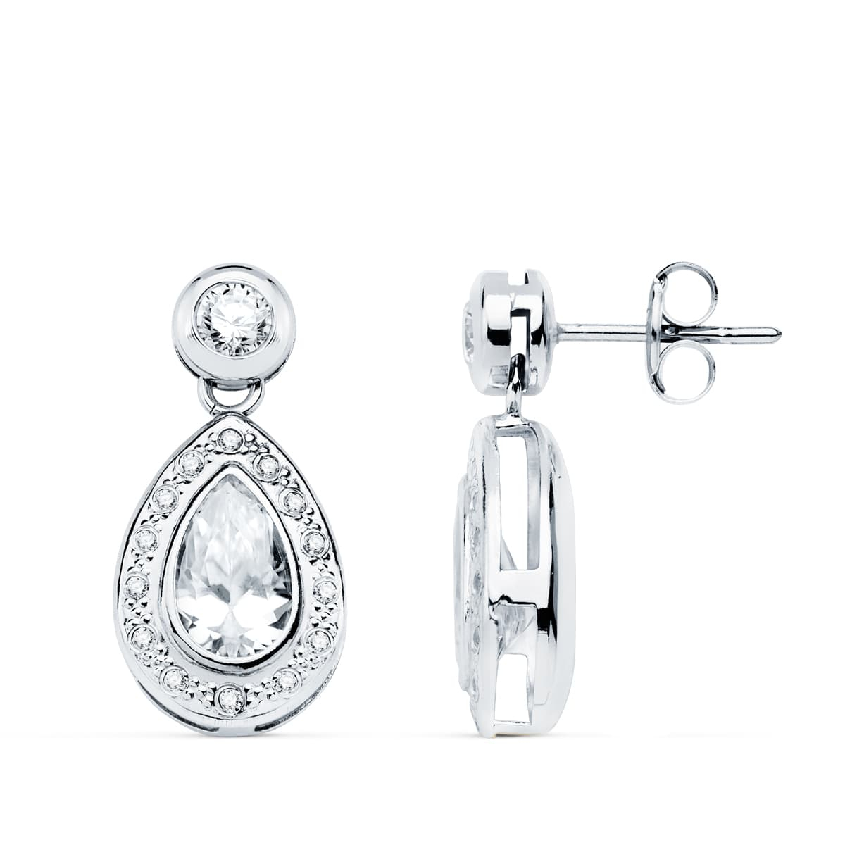 18K PENDIENTES ORO BLANCO CIRCONITA 19X9 MM CIERRE PRESION 1