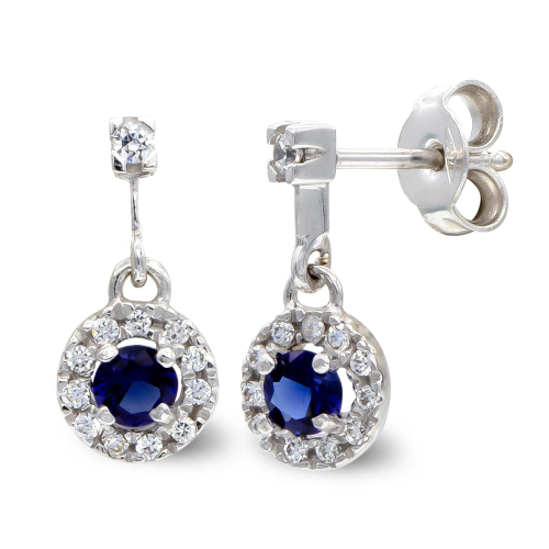 18K PENDIENTES ORO BLANCO LARGO CON PIEDRA COLOR Y CIRCONITA CIERRE PRESION 1