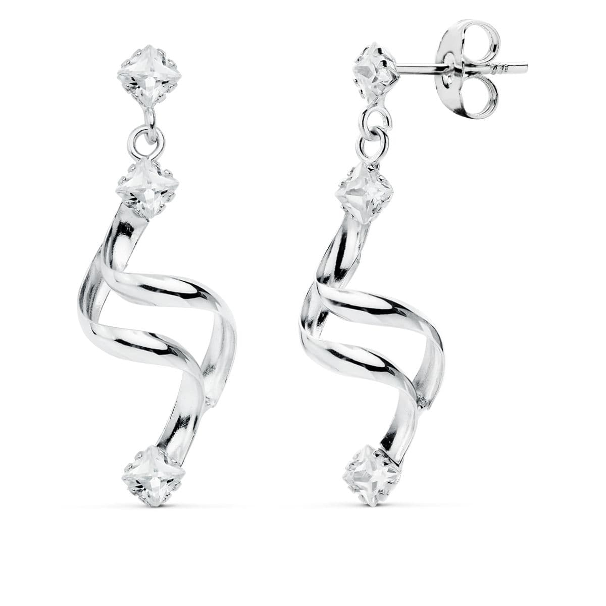 18K PENDIENTES LARGOS ORO BLANCO CIRCONITA CIERRE PRESION 2