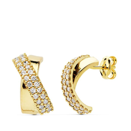 18K PENDIENTES BANDAS CIRCONITA ORO AMARILLO 13X6 MM CIERRE PRESION 2