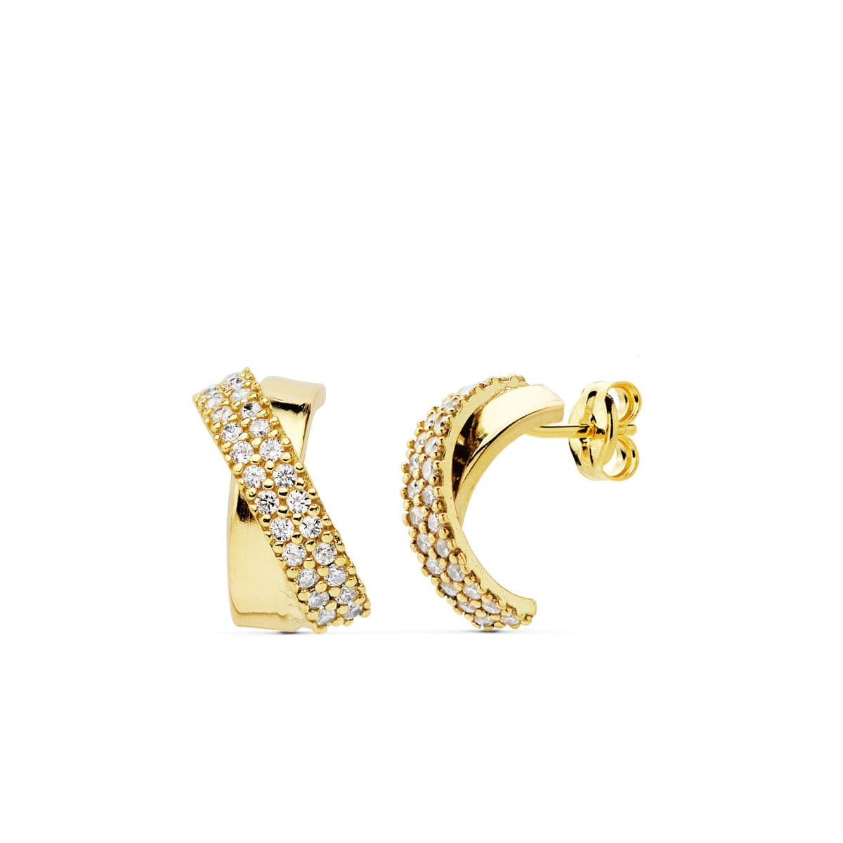 18K PENDIENTES BANDAS CIRCONITA ORO AMARILLO 13X6 MM CIERRE PRESION 2