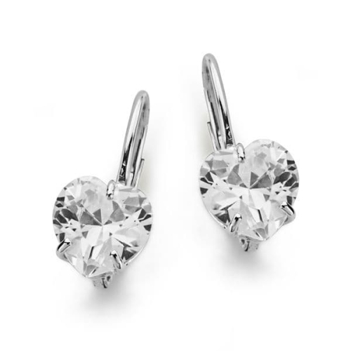 18K PENDIENTES ORO BLANCO PIEDRA CORAZON 8X8 MM CIERRE GANCHO 2