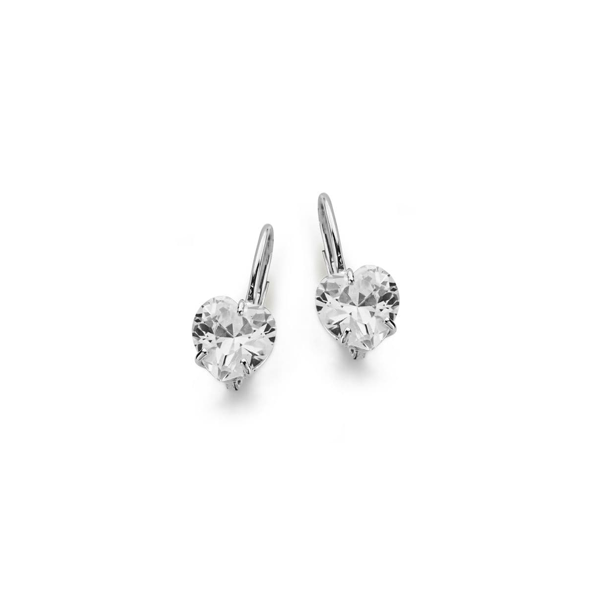 18K PENDIENTES ORO BLANCO PIEDRA CORAZON 8X8 MM CIERRE GANCHO 2