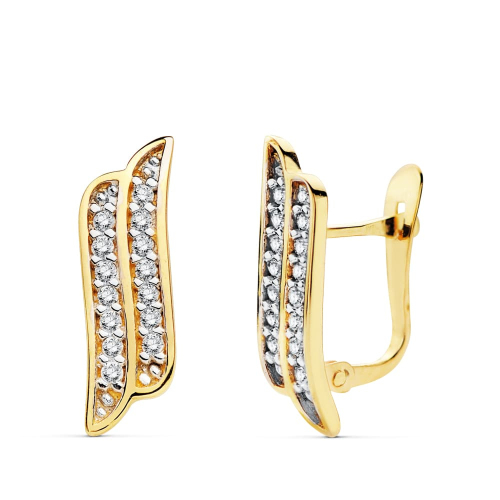18K PENDIENTES ORO AMARILLO BANDAS CIRCONITA 16X5 MM CIERRE CATALAN 2