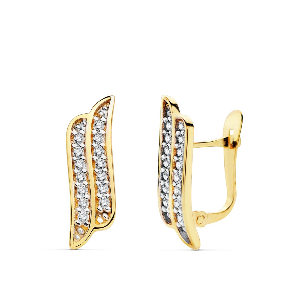 18K PENDIENTES ORO AMARILLO BANDAS CIRCONITA 16X5 MM CIERRE CATALAN 2
