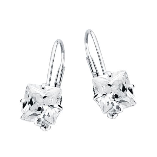 18K PENDIENTES ORO BLANCO PIEDRA CUADRADA 7X7 MM CIERRE GANCHO 2