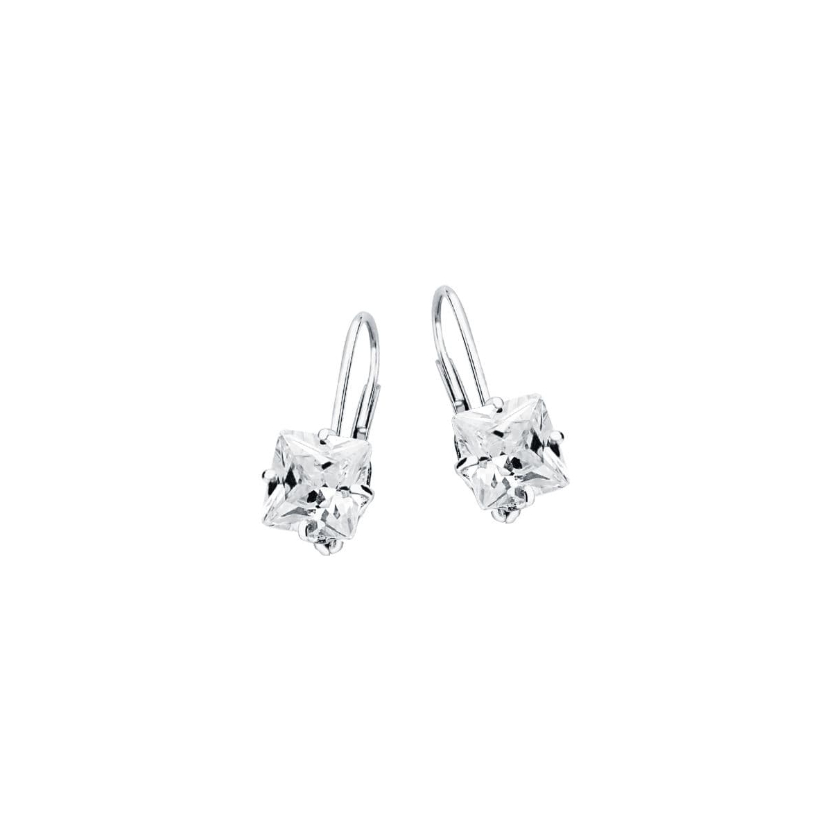 18K PENDIENTES ORO BLANCO PIEDRA CUADRADA 7X7 MM CIERRE GANCHO 2