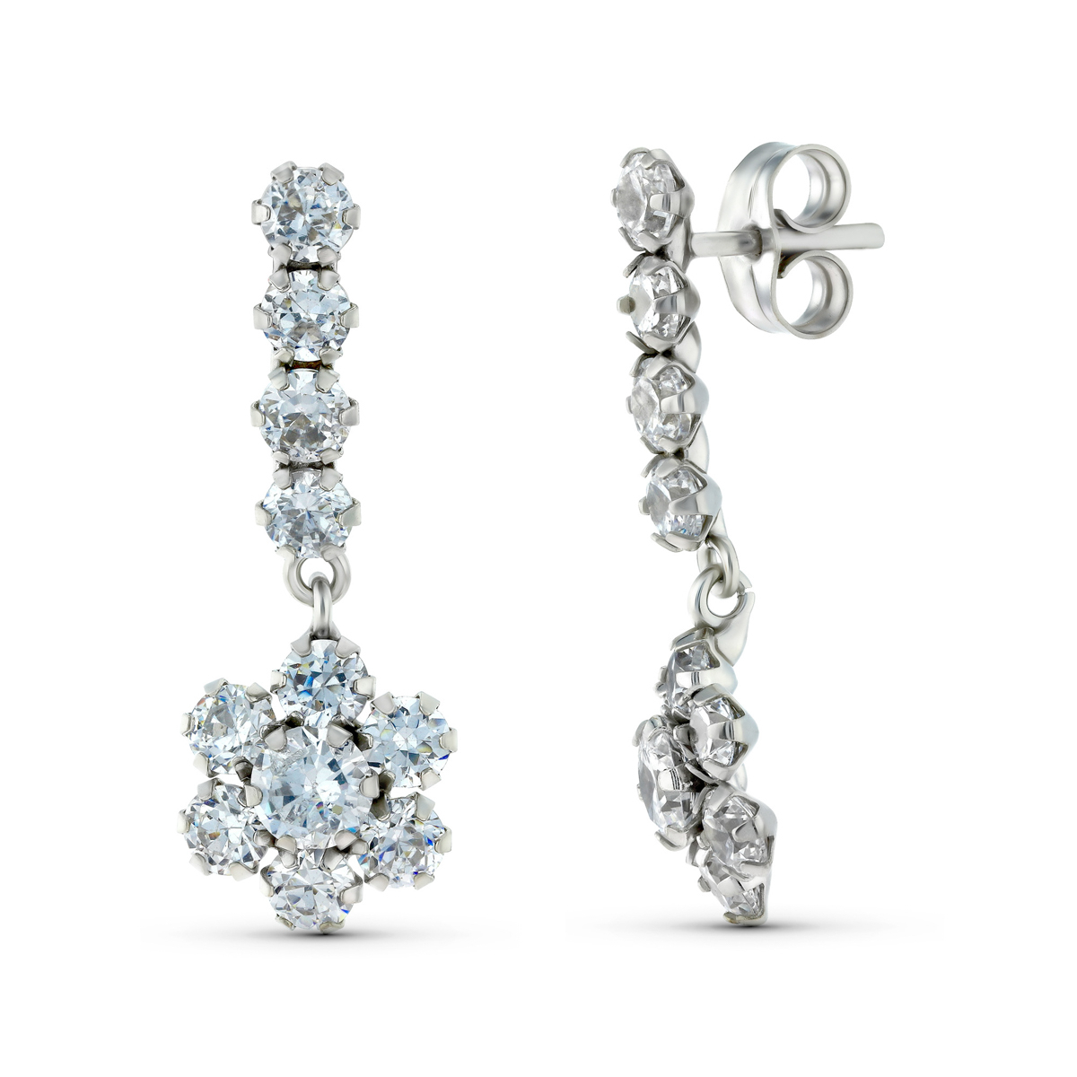 18K PENDIENTES ORO BLANCO DOS CUERPOS CON CIRCONITA 25X9 MM. CIERRE PRESION 2