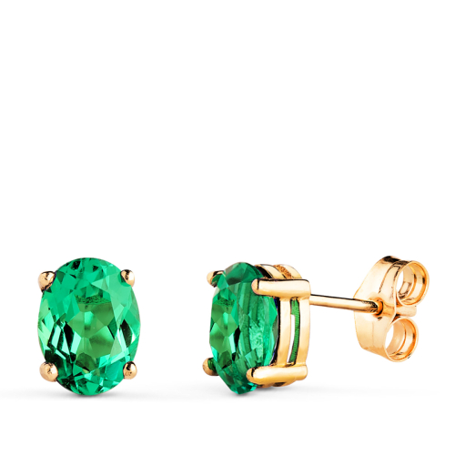 18K PENDIENTES ORO AMARILLO ESMERALDA RECRISTALIZADA 7X5 MM 1.58 QT. PRESION 1