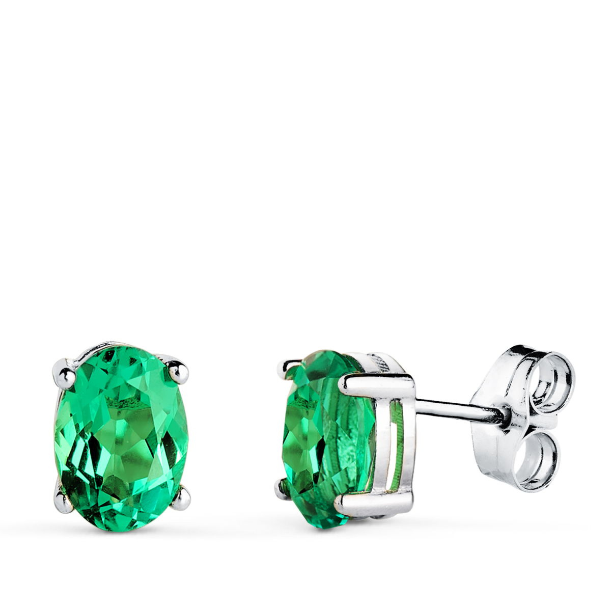 18K PENDIENTES ORO BLANCO ESMERALDA RECRISTALIZADA 7X5 MM 1