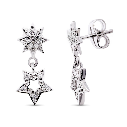 18K PENDIENTES ORO BLANCO CIRCONITA ESTRELLA 17X8 MM CIERRE PRESION 2