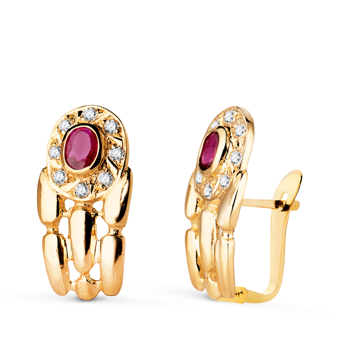 18K PENDIENTES ORO AMARILLO PANTER CON RUBÍ Y CIRCONITAS. 16 X 8 MM. CIERRE CATALAN 2