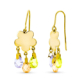 18K PENDIENTES ORO AMARILLO LARGO FLOR 3 PIEDRAS COLOR CT-MA-OL CIERRE GANCHO 2
