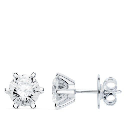 18K PENDIENTES ORO BLANCO 6 GARRAS CIRCONITA 8X8 CIERRE PRESION 2