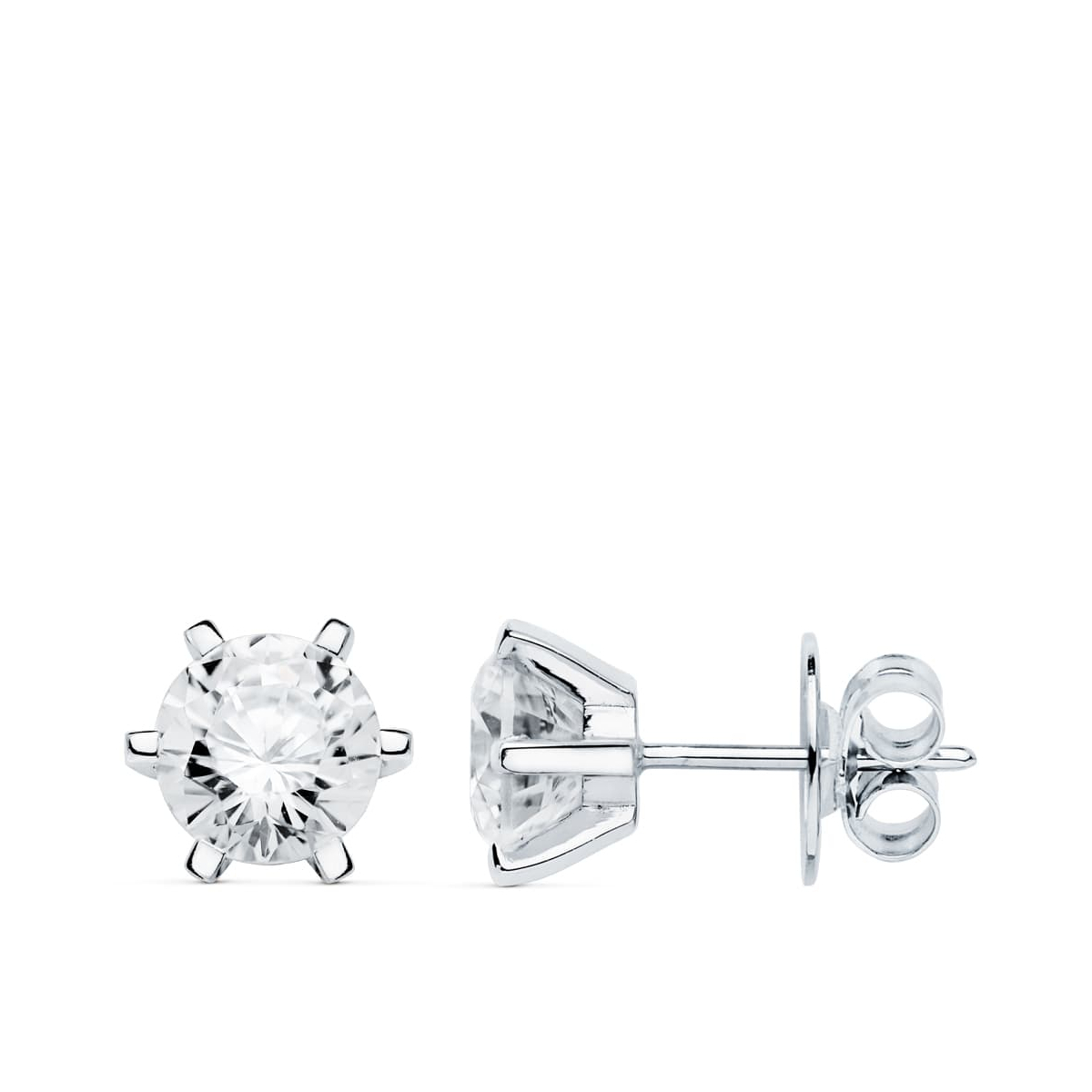 18K PENDIENTES ORO BLANCO 6 GARRAS CIRCONITA 8X8 CIERRE PRESION 2