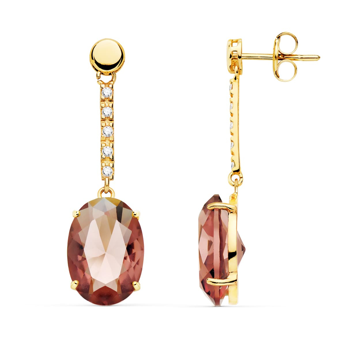 18K PENDIENTES ORO AMARILLO PIEDRA OVAL COLOR ALEJANDRITA 35X10 MM CIERRE PRESION 2