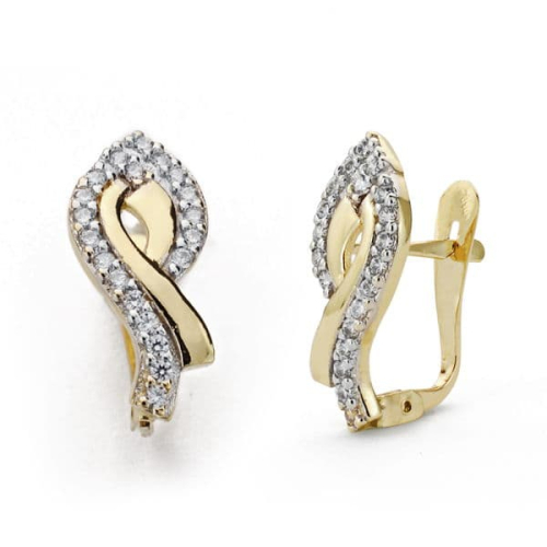 18K PENDIENTES ORO BICOLOR CIRCONITA 17X8 MM CIERRE CATALAN 2