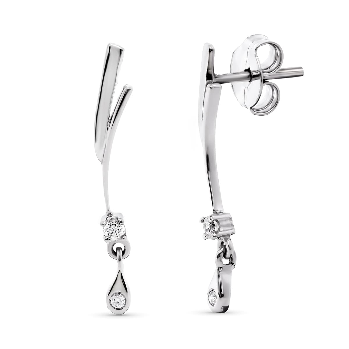 18K PENDIENTES ORO BLANCO LARGO CIRCONITA 26X4 MM CIERRE PRESION 2