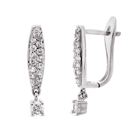 18K PENDIENTES LARGOS ORO BLANCO CON CIRCONITA 20X4 MM CIERRE CATALAN 2