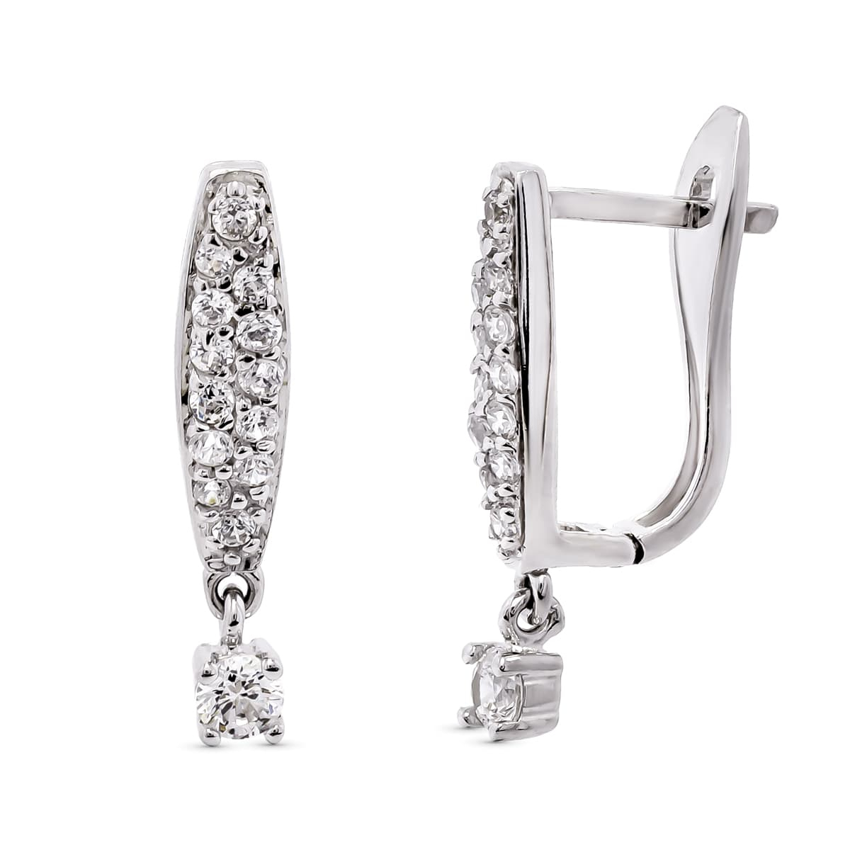 18K PENDIENTES LARGOS ORO BLANCO CON CIRCONITA 20X4 MM CIERRE CATALAN 2