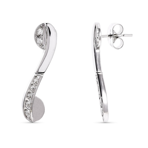 18K PENDIENTES LARGOS ORO BLANCO Y CIRCONITA 27X6 MM CIERRE PRESION 2