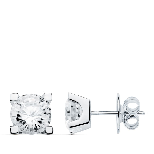 18K PENDIENTES ORO BLANCO 4 GARRAS CIRCONITA 7X7 CIERRE PRESION 2