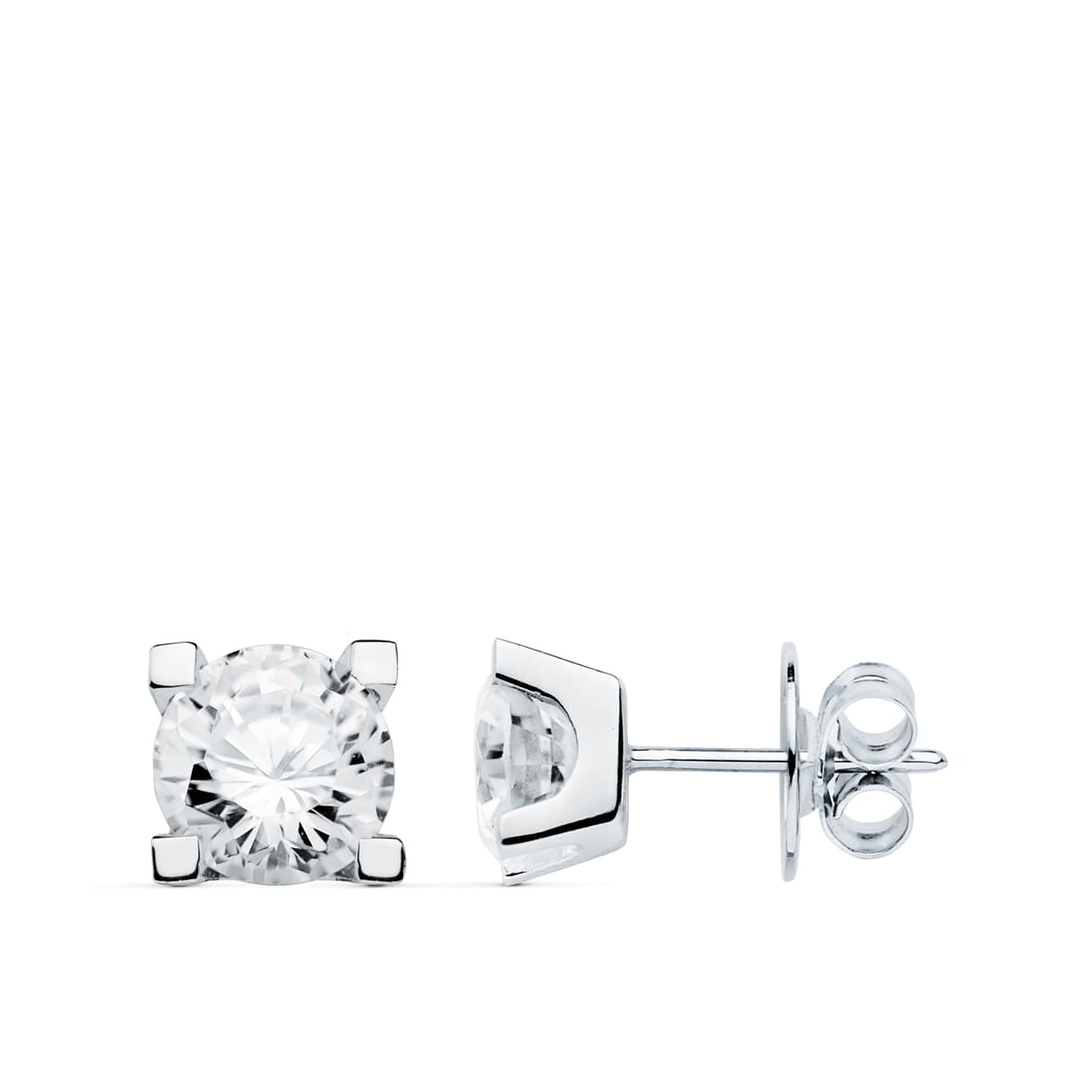 18K PENDIENTES ORO BLANCO 4 GARRAS CIRCONITA 7X7 CIERRE PRESION 2