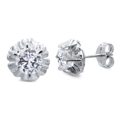 18K PENDIENTES ORO BLANCO CON CIRCONITA EN GARRAS CIERRE PRESION 2