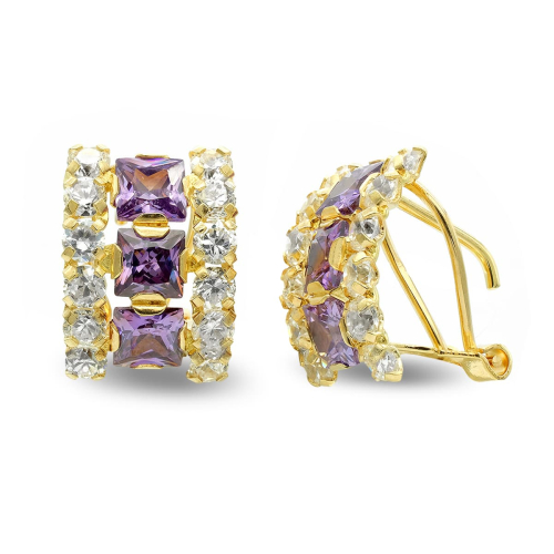 18K PENDIENTES ORO AMARILLO CUADRO CON CIRCONITA CIERRE OMEGA 3