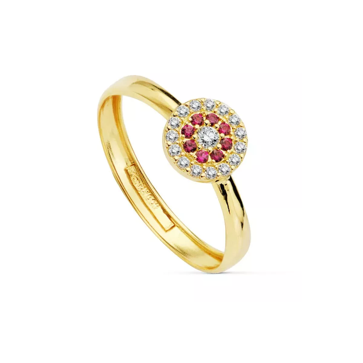 18K SORTIJA ORO AMARILLO CON CIRCONITAS BLANCAS Y ROJAS. ANCHO: 7 MM 1