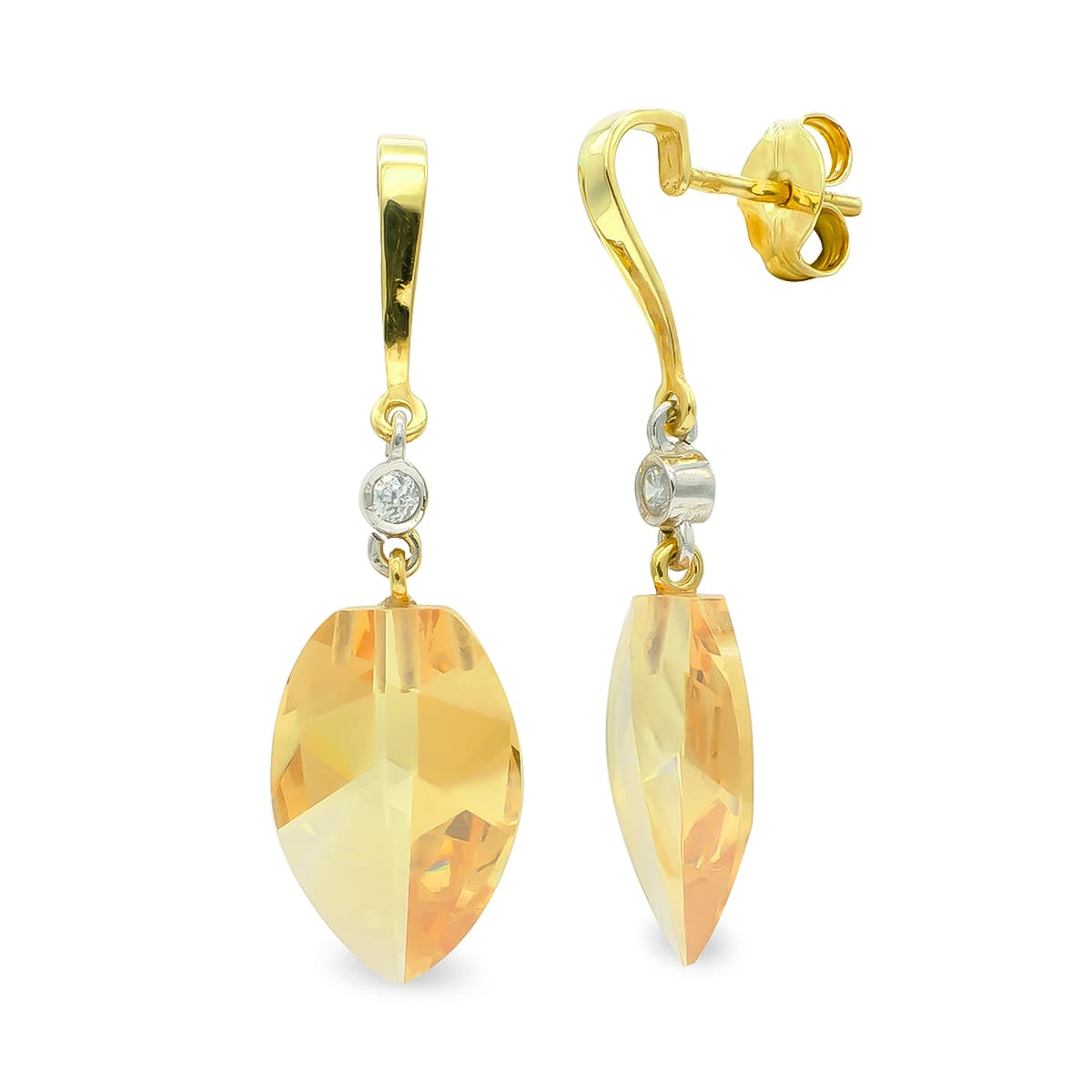 18K PENDIENTES ORO ORO BICOLOR TOPACIO 18 MM CIRCONITA CIERRE PRESION 2