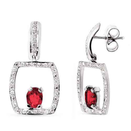 18K PENDIENTES ORO BLANCO RUBI 5X4 MM CIERRE PRESION 2