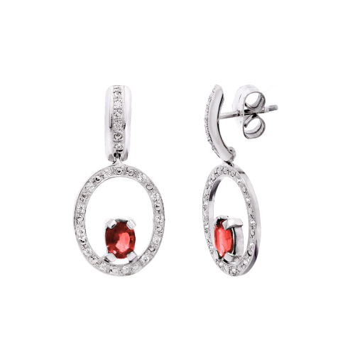 18K PENDIENTES ORO BLANCO RUBI Y CIRCONITA CIERRE PRESION 2